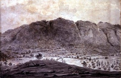 Panoramic View of Derwentwater and the Vale of Keswick, detail of mountains, c.1772 (detail) by Moses (attr. to) Griffith