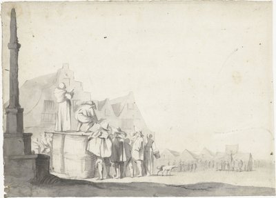 Market Square with Town Crier on a Barrel by Moses ter Borch (possibly)
