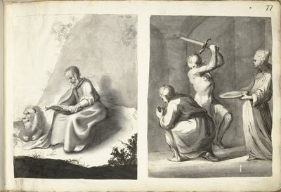 Saint Jerome in the Wilderness and Beheading of John the Baptist by Moses ter Borch (signed by artist)