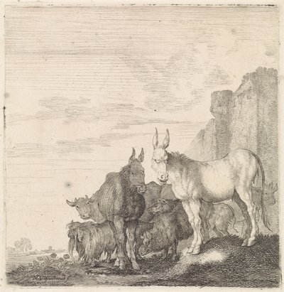 Donkeys by a Wall (Quadrupeds) by Moyses van Wtenbrouck