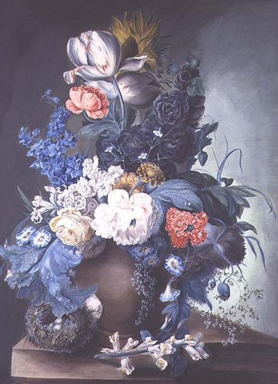Group of Flowers in a Jar and Bird