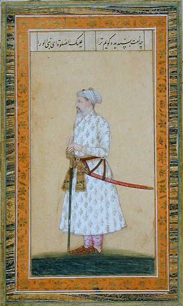A Prince wearing a sword, from the Small Clive Album by Mughal School