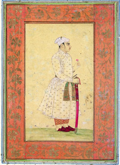 A young nobleman of the Mughal court, from the Large Clive Album by Mughal School
