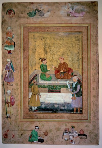 Akbar and his son Jahangir by Mughal School
