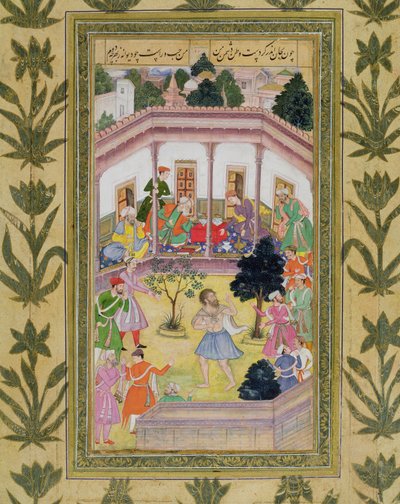 Disturbance by a madman at a social gathering, from the Small Clive Album by Mughal School