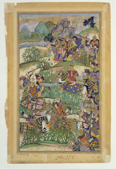 Emperor Akbar at the battle of Samal in 1572, from the Akbarnama made by Abul Fazi by Mughal School