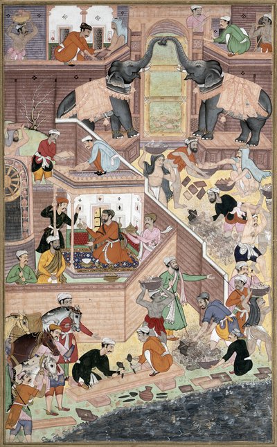 Emperor Akbar inspecting the building work at Fatepur Sikri, from the Akbarnama made by Abul Fazi by Mughal School
