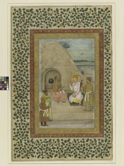 Emperor Akbar and Gosain Jadrup, folio from the St. Petersburg Muraqqa’ by Mughal School