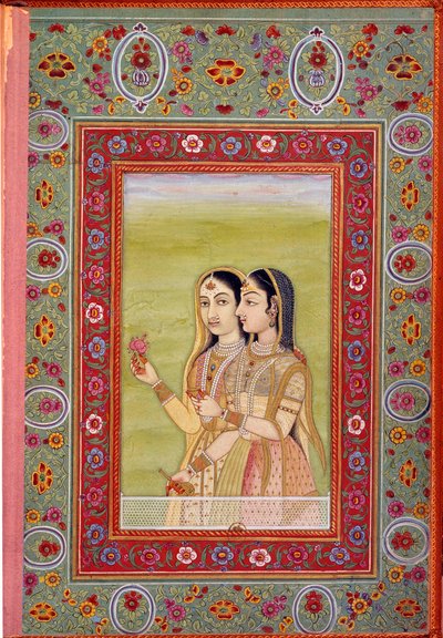 Miniature Representing Two Women by Mughal School