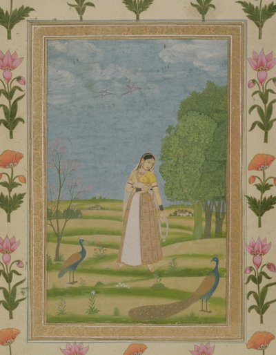 Lady with peacocks, from the Small Clive Album by Mughal School
