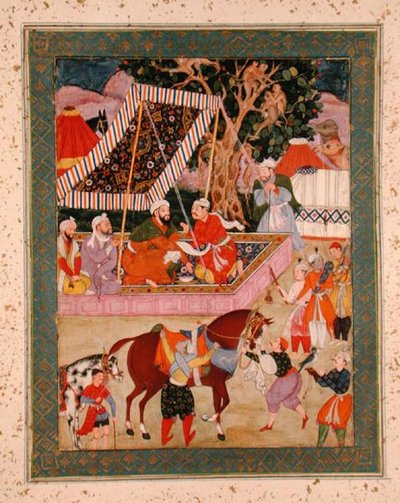 Scene during a Hawking Expedition, from the Large Clive Album, c.1570 by Mughal School