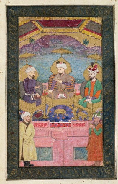 Timur, Babur, and Humayan Enthroned Together, from the Large Clive Album, from a 17th Century Original by Mughal School