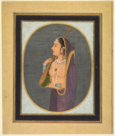 Court Lady Singing and Playing the Vina by Muhammad Rizavi Hindi