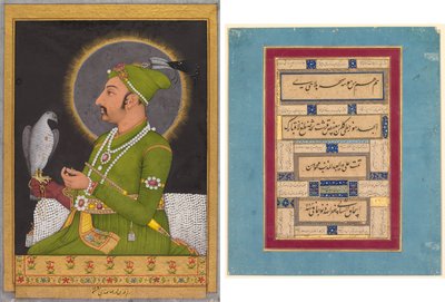 Posthumous Portrait of the Mughal Emperor Muhammad Shah Holding a Falcon (recto); Calligraphy (verso) by Muhammad Rizavi Hindi