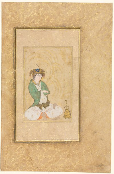 Youth Seated by a Willow, Single Page Illustration, c. 1600-1650 by Muhammad Yusuf