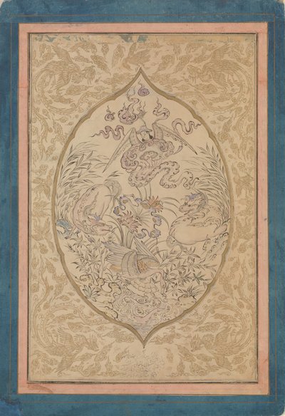 A Gathering of Mythical Creatures around a Lotus Leaf by Mu
