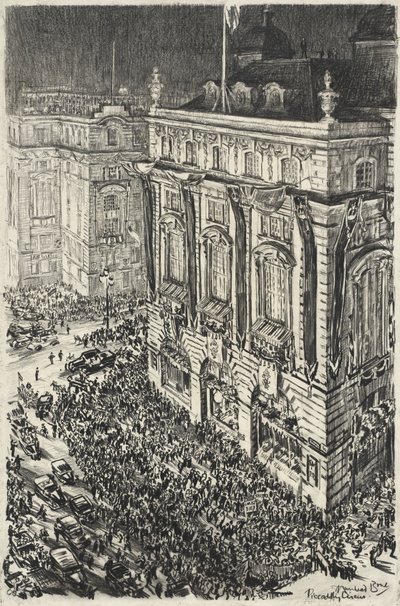 Piccadilly Circus, Eve of the Coronation of George VI by Muirhead Bone