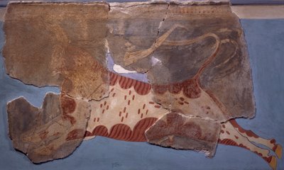 Bullfighting Scene, Fresco from Tirinto Palace, Mycenaean Civilization by Mycenaean