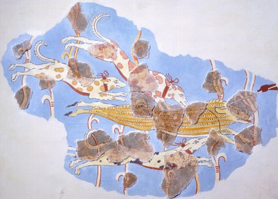 Hunting Scene, Fresco from Tirinto Palace, Mycenaean Civilization by Mycenaean