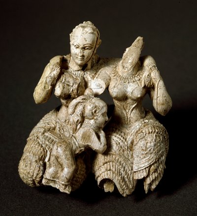Ivory Idol Composed of Two Deities and a Child by Mycenaean