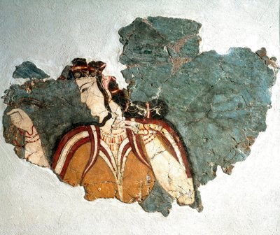 Mycenaean Art: the Lady of Mycenae Fresco depicting a courtesan from a private home of the acropolis by Mycenaean