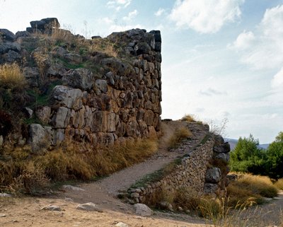 Mycenaean art: access to the Mycenaean citadel, Tiryns city, around 1200 BC. Greece by Mycenaean