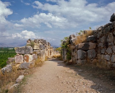 Mycenaean art: access to the upper fortress of the Mycenaean citadel, Tiryns city, around 1200 BC by Mycenaean