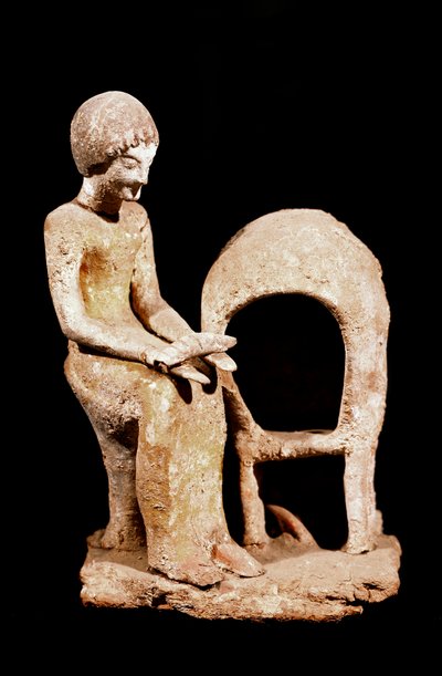 Mycenaean Art: Female Figure Near an Oven Holding a Loaf of Bread, 16th Century BC by Mycenaean