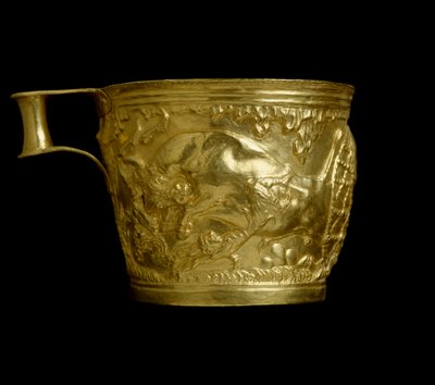 Mycenaean Art: Gold Goblet with Representation of a Scene of Capture of Bulls from the Site of Vapheio by Mycenaean
