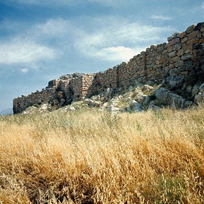Mycenaean art: view of the ruins of the wall of the Tiryns city built around 1200 BC. Greece by Mycenaean