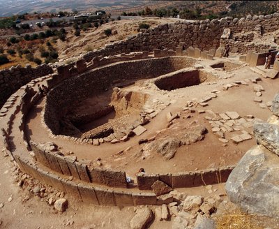 Mycenaean civilization: circle of tombs on the ancient site of Mycenae. 1300 BC. by Mycenaean