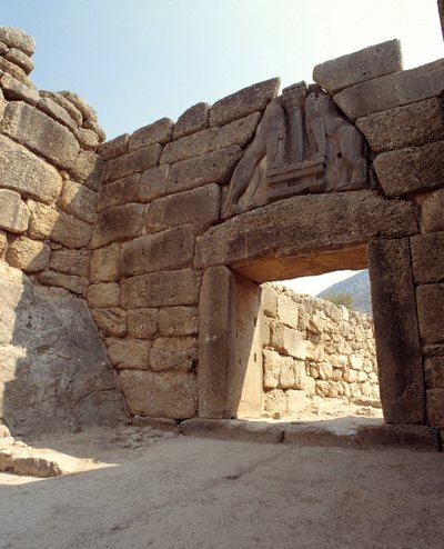 View of the Gate of the Lions in the Town of Mycenae, Greece by Mycenaean