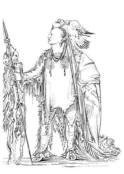 He Who Ties His Hair Before, Native American Male of the Minataree tribe, 1841 by Myers and Co