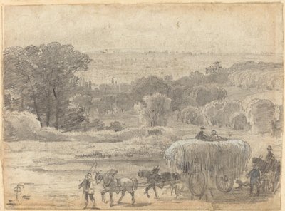An Evening Landscape with a Hay Wagon by Myles Birket Foster