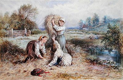 Children playing in a meadow by Myles Birket Foster