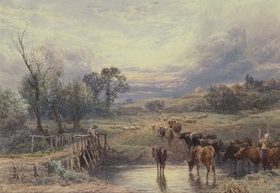 Landscape with Cattle and Bridge by Myles Birket Foster