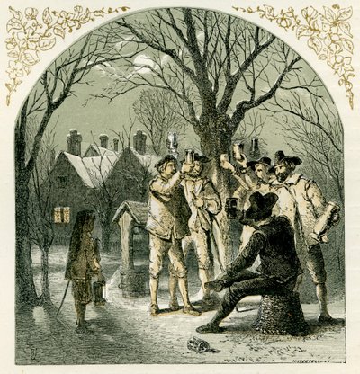 Wassailing fruit trees by Myles Birket Foster