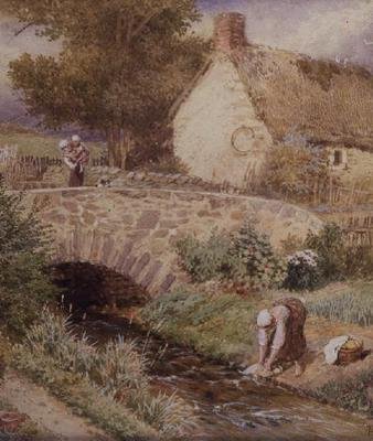 Woman Washing Clothes in a Stream by Myles Birket Foster