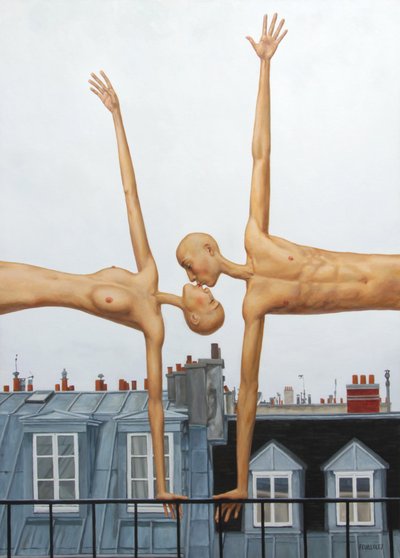 Parisian Rooftop Kiss by Myriam Feuilloley