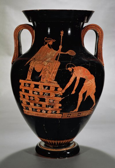 Attic red-figure belly amphora depicting Croesus on his Pyre, from Vulci by Myson