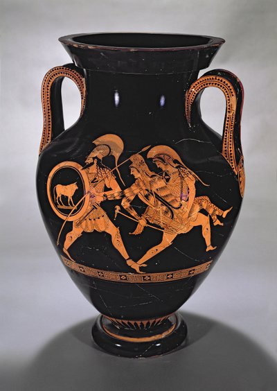 Attic red-figure belly amphora depicting the Abduction of Antiope with Theseus and Pirithous, c.500-490 BC by Myson