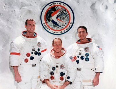 The crew of the Apollo 15 Mission at the Manned Spacecraft Centre, Houston, Texas by NASA Images