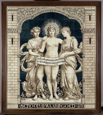 Tile Panel with the Personifications of the Beautiful, the True, and the Good by N.V. Haagsche Plateelfabriek Rozenburg