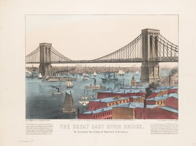The Great East River Bridge: To Connect the Cities of New York & Brooklyn by Nathaniel Currier