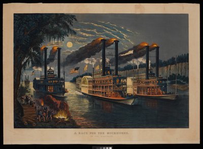 A Race For The Buckhorns on the Mississippi by N. and Ives J.M. (1824 95) Currier