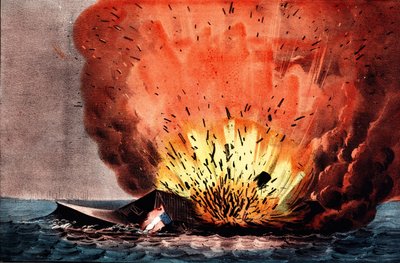 American Civil War: Battle of Hampton Roads March 8-9 by N. and Ives J.M. (1824 95) Currier