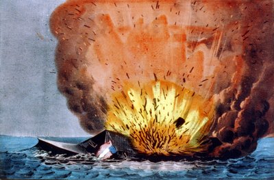 American Civil War: Battle of Hampton Roads March 8-9 by N. and Ives J.M. (1824 95) Currier
