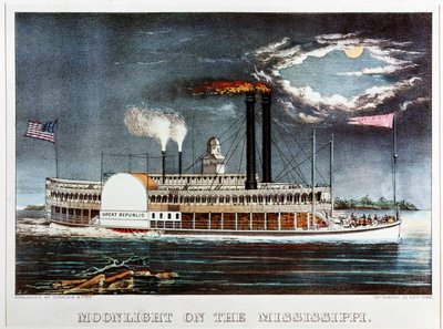Moonlight on the Mississippi by N. and Ives J.M. (1824-95) Currier