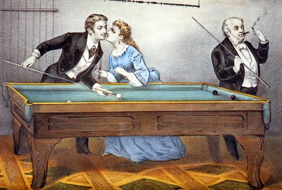 Kiss During Billiards Game by N. and Ives J.M. (1824 95) Currier