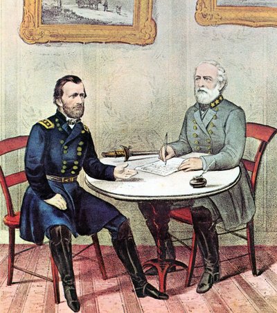 American Civil War: Generals Grant and Lee Meeting on Palm Sunday 1865 to Work Out Terms for the Surrender of Lee